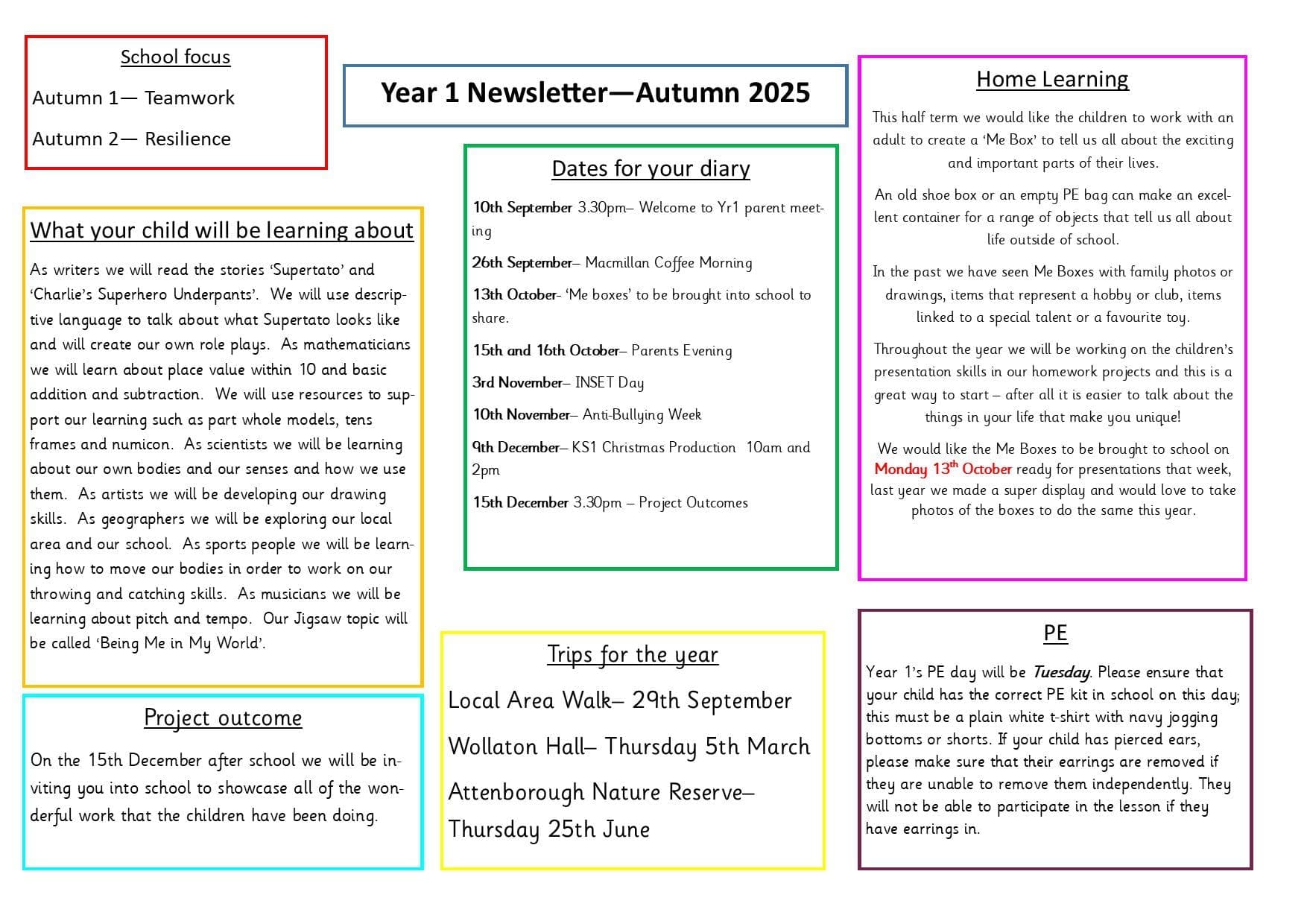 Newsletter Autumn Year 1